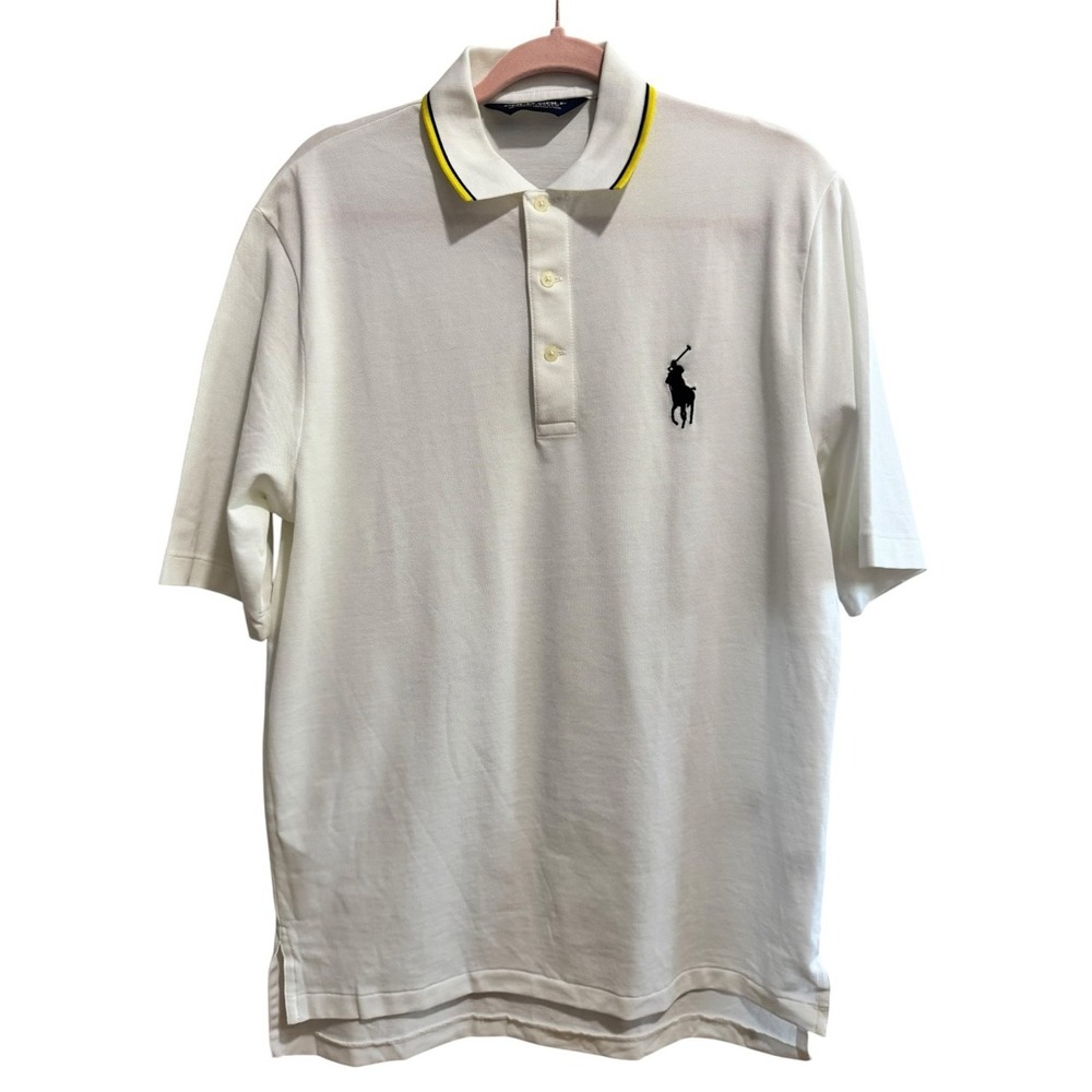 Men's Polo Golf Ralph Lauren White Pima Cotton Tipped Polo Size Small
